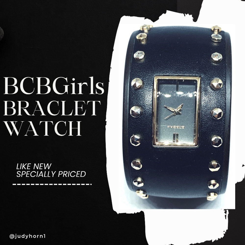 BCBGirls Black Bangle Gold Accents Mixed Element Watch